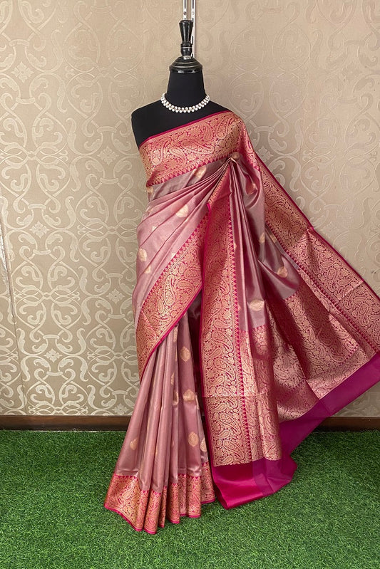 Onion Pink Tissue Banarasi  Silk Saree With Blouse Piece