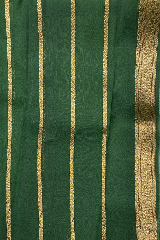 Deep Green Brocade Kora Banarasi Silk Saree, With Unstiched Blouse