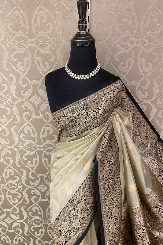 Offwhite Tissue Banarasi  Silk Saree With Blouse Piece