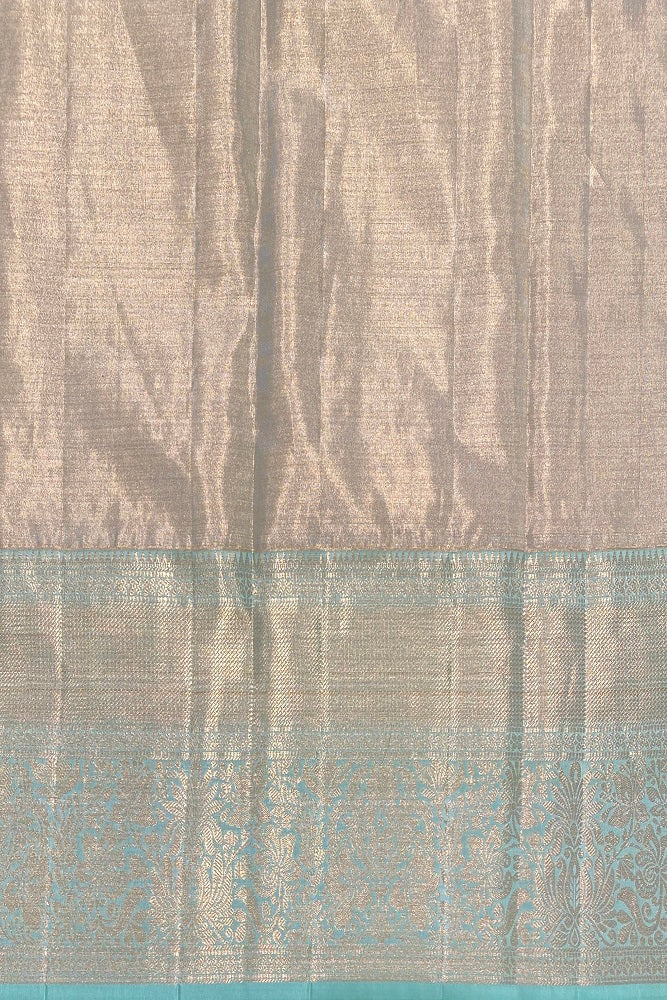 Greenish Gold Tissue Kanjeevaram Silk Saree, With Unstiched Blouse