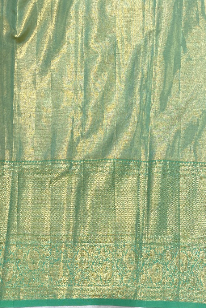 Sea Green Tissue Kanjeevaram Silk Saree, With Unstiched Blouse