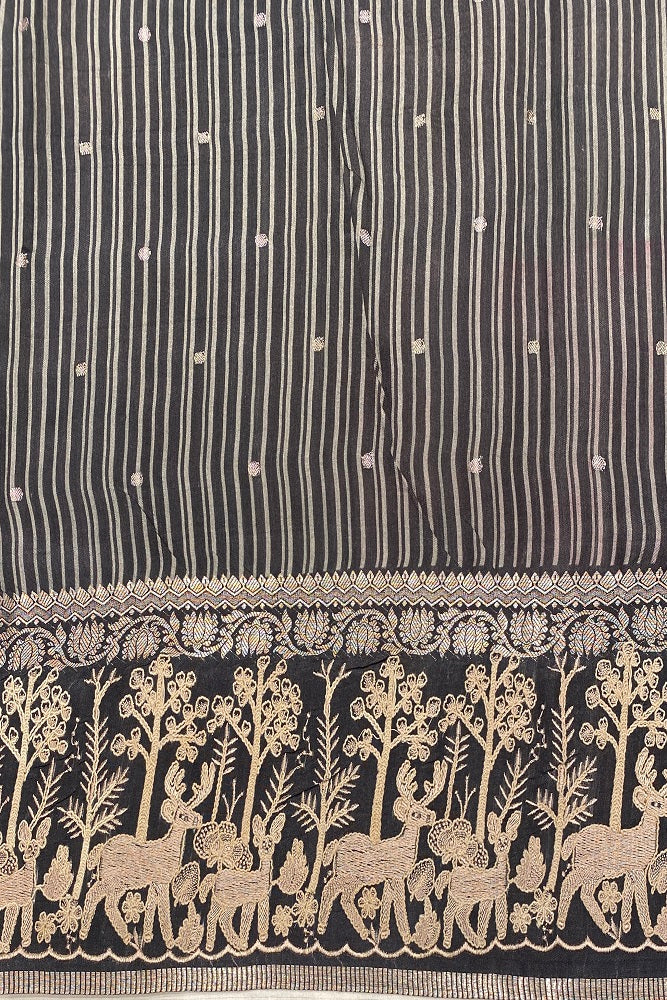 Black Organza Print & Embroidery Party Wear Saree, With Unstiched Blouse