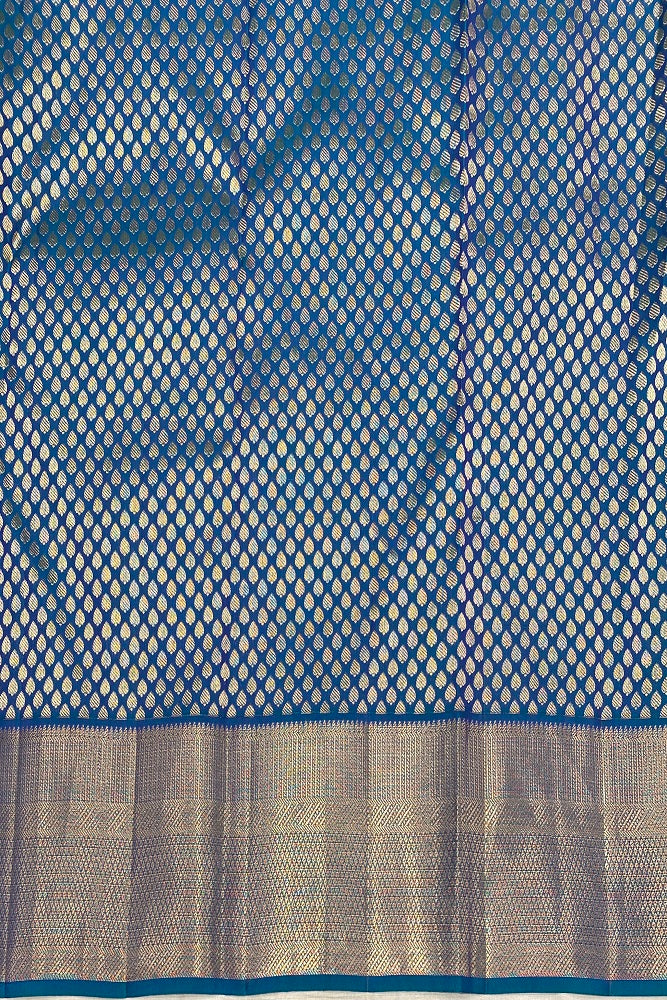 Blue Pure Kanjeevaram Silk Saree, With Unstiched Blouse