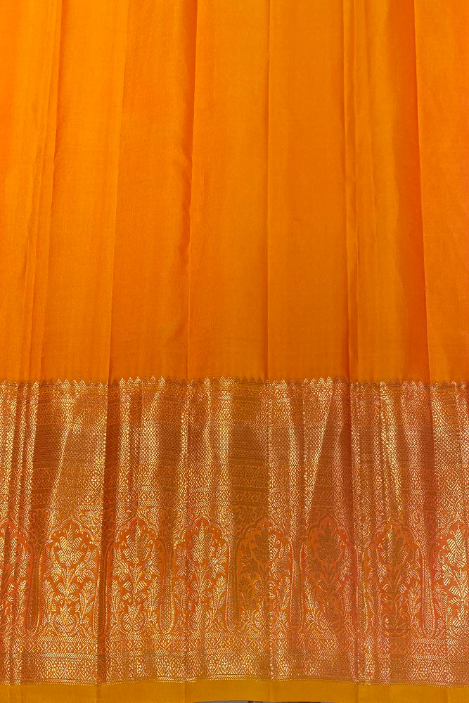 Orange Pure Kanjeevaram Silk Saree, With Unstiched Blouse