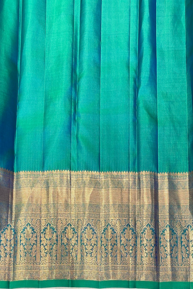 Greenish Blue Pure Kanjeevaram Silk Saree, With Unstiched Blouse