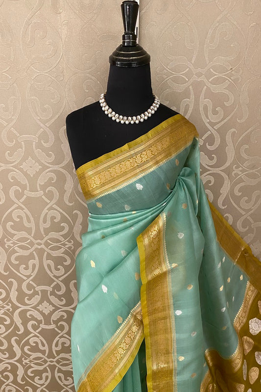 Pastle Green KORA BANARASI SILK SAREE WITH BLOUSE PIECE