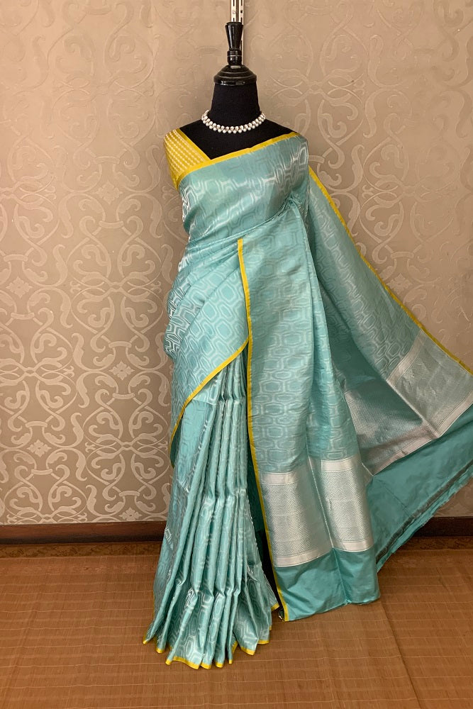 FIROZI KADIYAL BANARASI SILK SAREE WITH HAND INTERWOVEN