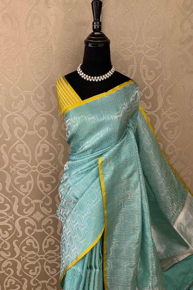 FIROZI KADIYAL BANARASI SILK SAREE WITH HAND INTERWOVEN