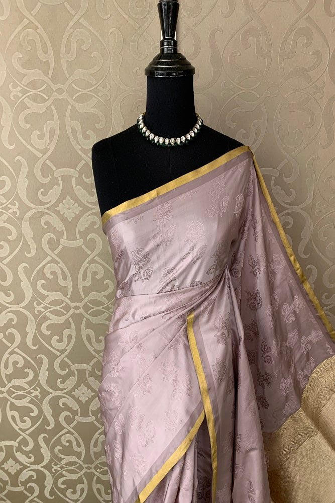 MAUVE KADIYAL BANARASI SILK SAREE WITH HAND INTERWOVEN