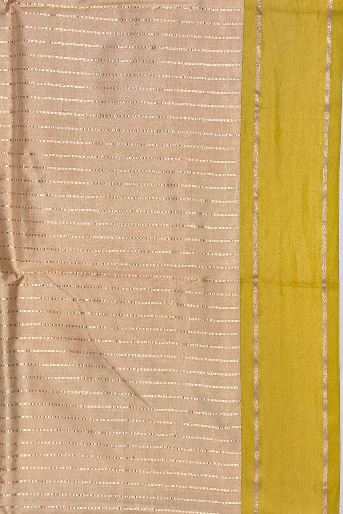 Cream Katan Silk Banarasi Hand Weaving Saree With Blouse