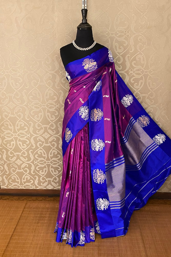 Purple & Magenta Katan Silk Banarasi Hand Weaving Saree With Blouse