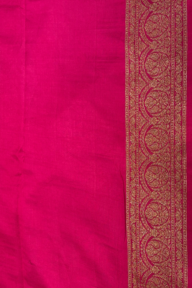 Peaches Pink Pure Munga Banarasi Silk Saree, Hand Woven Motifs With Unstiched Blouse