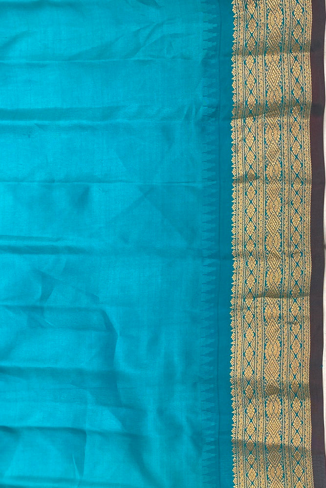 Yellow Gadwal Silk Saree With Unstiched Contrast Blouse