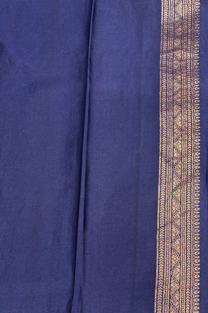 Navy Blue Banarasi Brocade Crepe Silk Party Wear Saree, With Unstitched Blouse