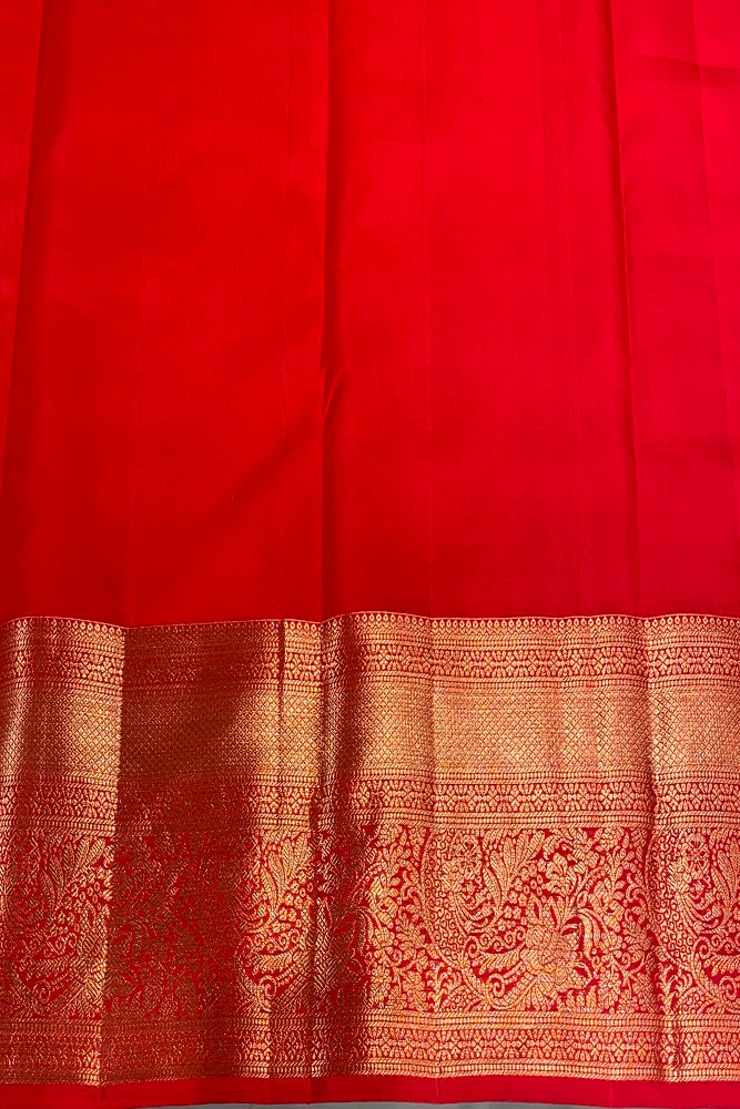 Red Pure Kanjeevaram Silk Saree, With Unstiched Blouse