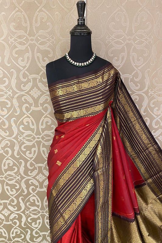 Maroon Pure Kanjeevaram Silk Saree, With Unstiched Blouse