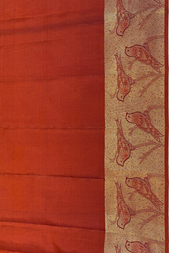 Brick Red Pure Kanjeevaram Silk Saree, With Unstiched Blouse