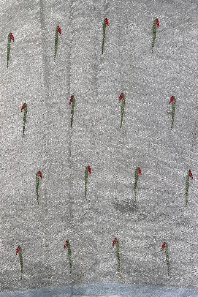 Light Blue Tissue Organza Silk Resham Embroidery Saree, With Unstiched Blouse