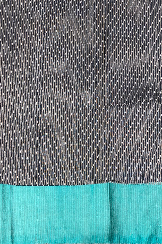 White & Balck Striped Tissue Organza Silk Printed Saree With Satin Border, With Unstiched Blouse