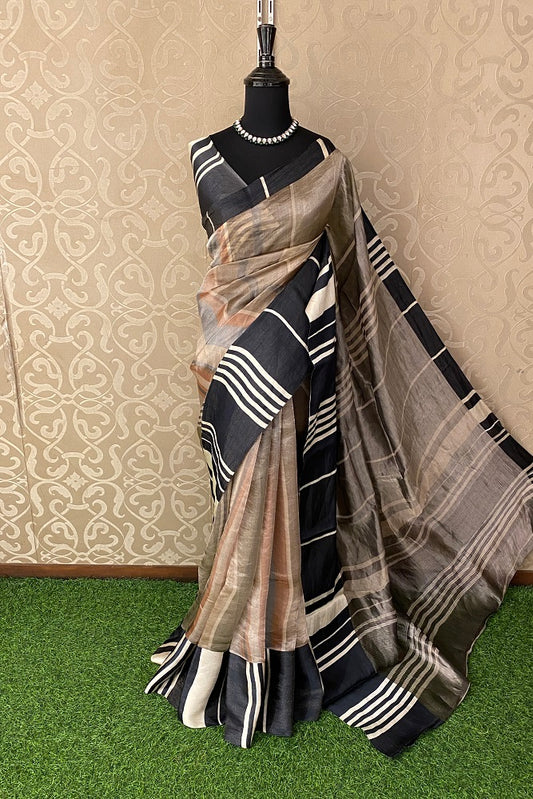 Multi Colour Tissue Banarasi Printed Saree, With Unstiched Blouse