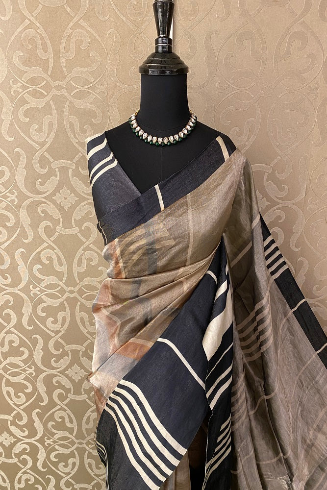 Multi Colour Tissue Banarasi Printed Saree, With Unstiched Blouse