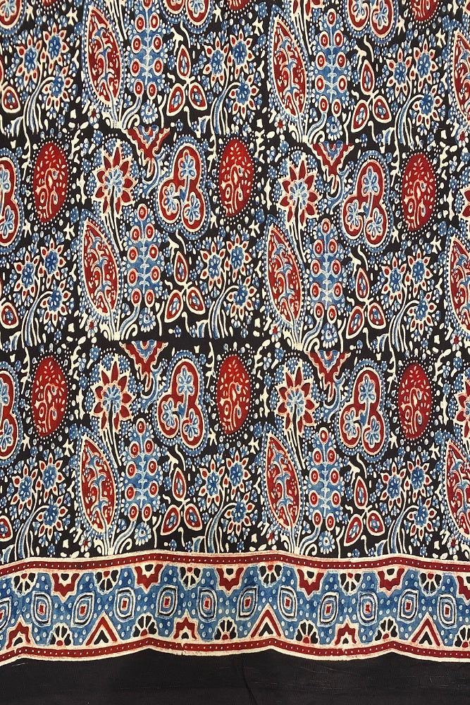 Multi Pure Modal Silk Ajrakh  Printed  Saree With Blouse
