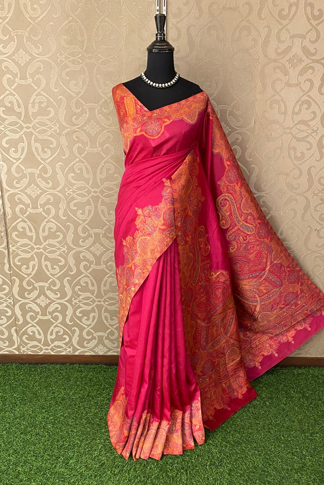 Rani Pure Kani Handloom Silk Saree With Unstiched Woven Blouse