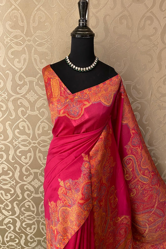 Rani Pure Kani Handloom Silk Saree With Unstiched Woven Blouse