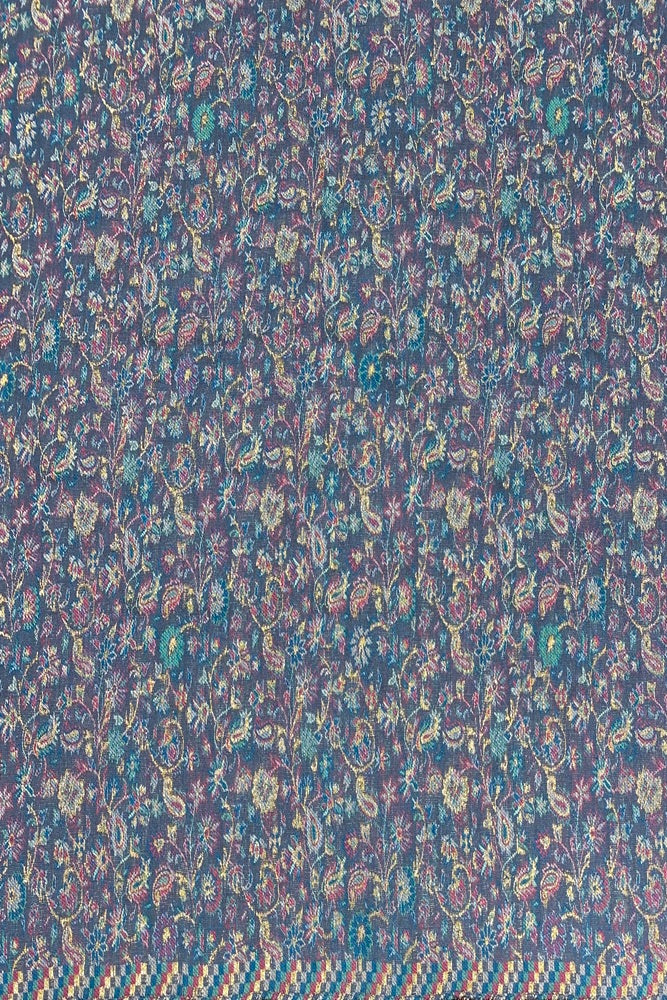 Greish Blue Pure Kani Handloom Silk Saree With Floral, With Unstiched Woven Blouse