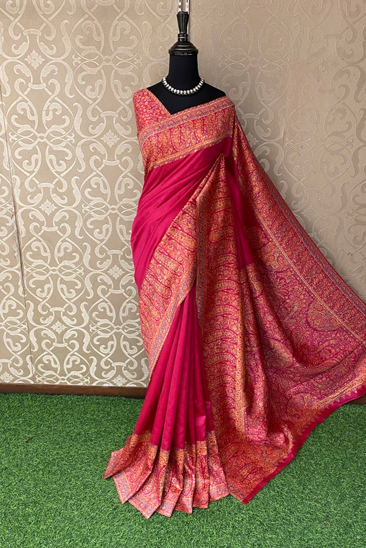 Rani Pure Kani Handloom Silk Saree With Floral Woven Blouse