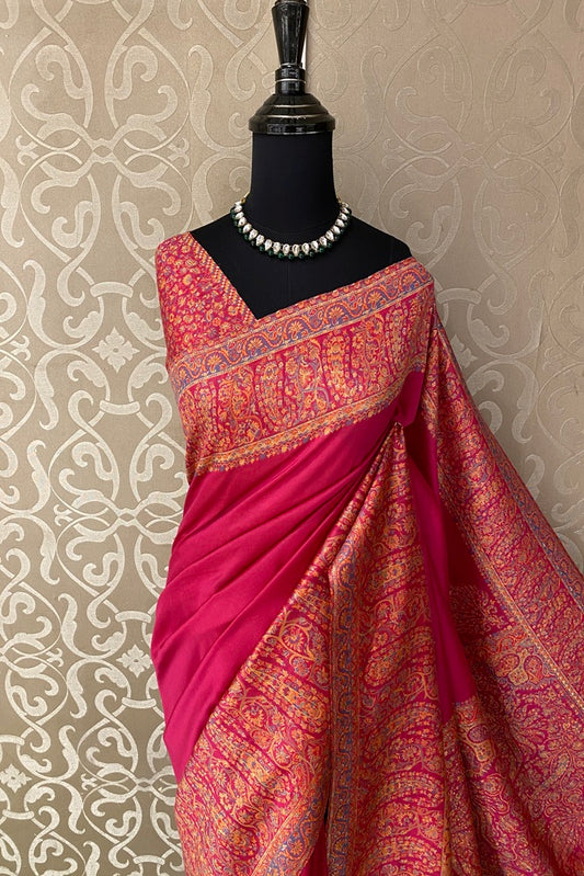 Rani Pure Kani Handloom Silk Saree With Floral Woven Blouse