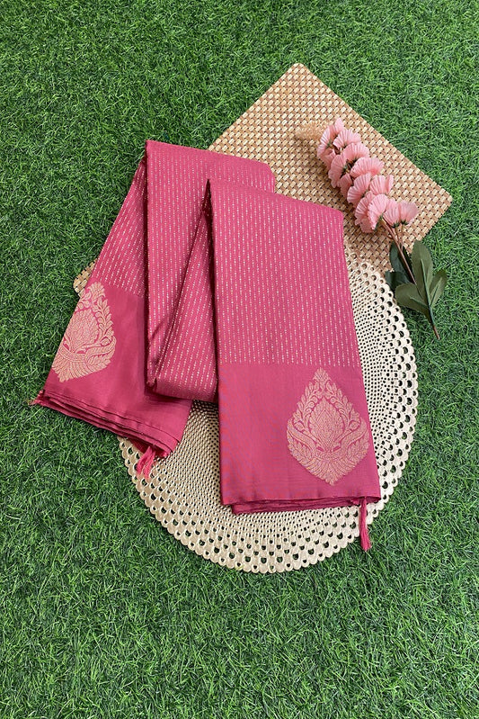 Onion Pink Pure Tissue Kanjeevaram Silk Saree With Blouse