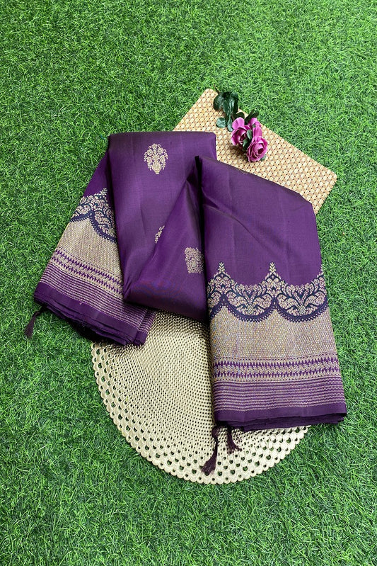 Purple Pure Tissue Kanjeevaram Silk Saree With Blouse