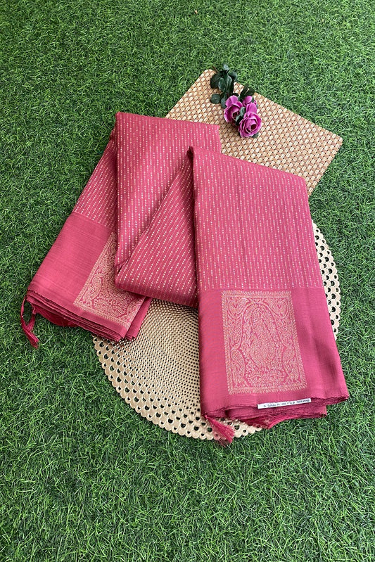 Pink Pure Tissue Kanjeevaram Silk Saree With Blouse