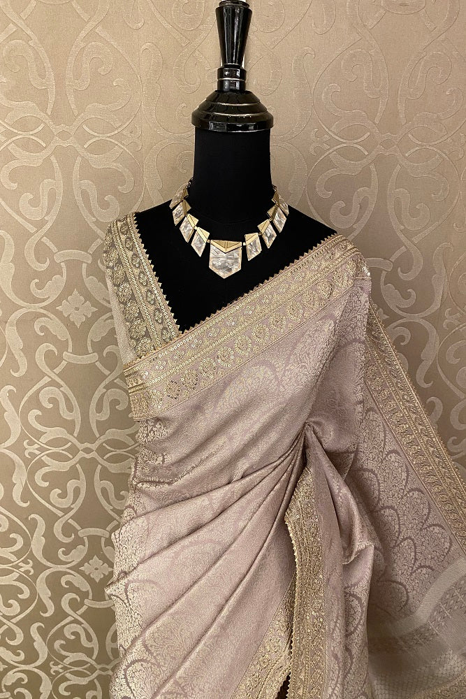 Rose Gold Soft Tissue Silk Embroidery Saree With Blouse