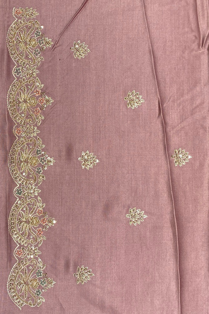 Pink Organza Silk Embroidery Party Wear Saree With Blouse Piece