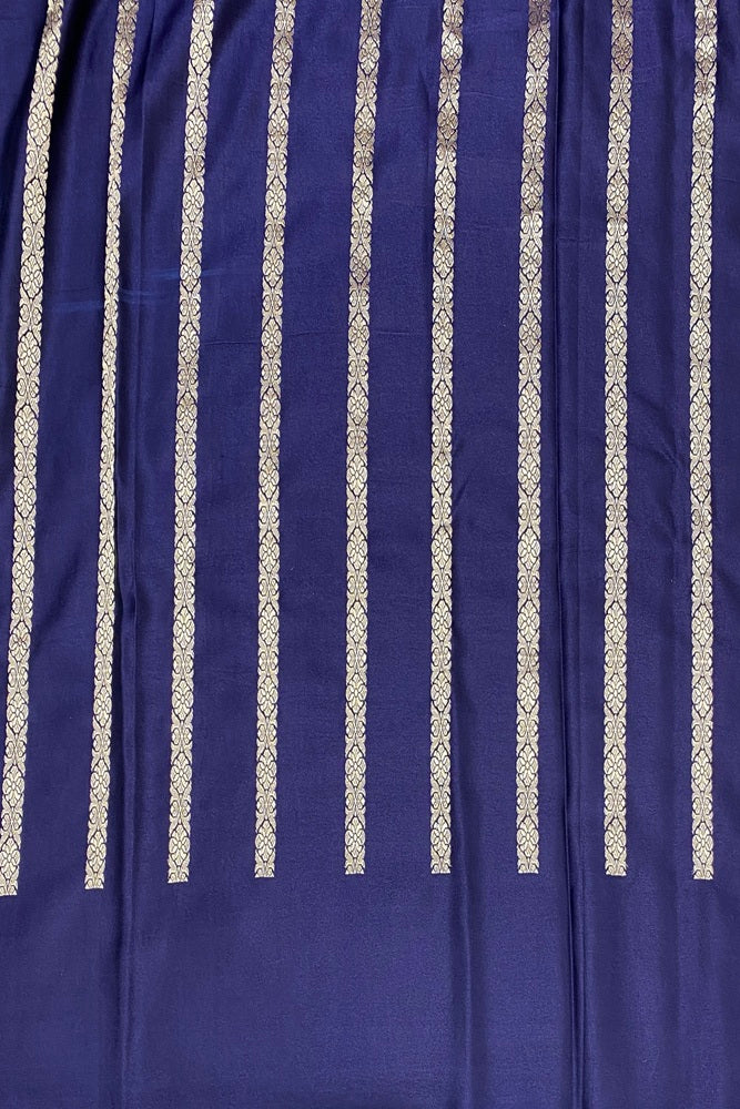 Navy Blue Mashru Silk Banarasi Handloom Saree, With Unstiched Blouse
