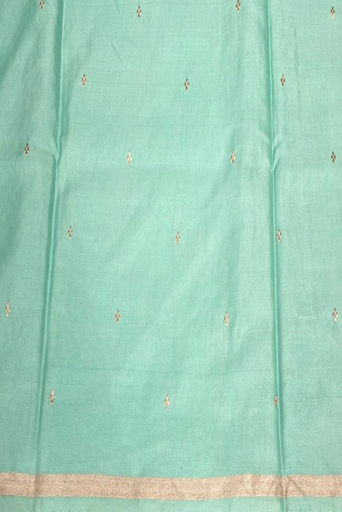 Aqua Blue Mashru Silk Banarasi Handloom Saree, With Unstiched Blouse