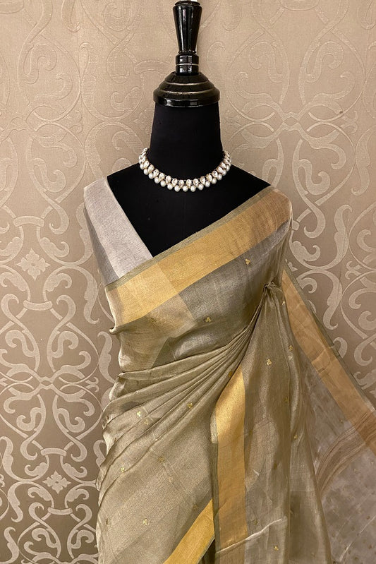 Beige Gold Tissue Handloom Saree With Blouse Piece