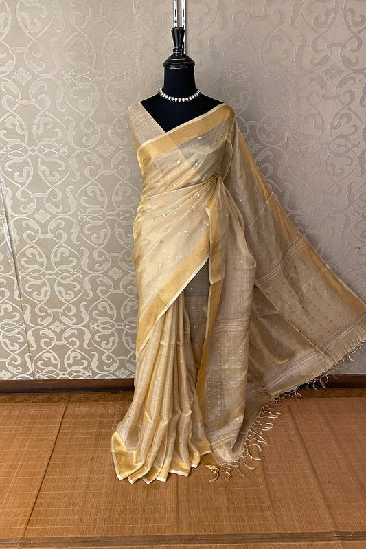 Gold Tissue Handloom Saree With Blouse Piece