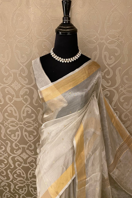 Silver Tissue Handloom Saree With Blouse Piece