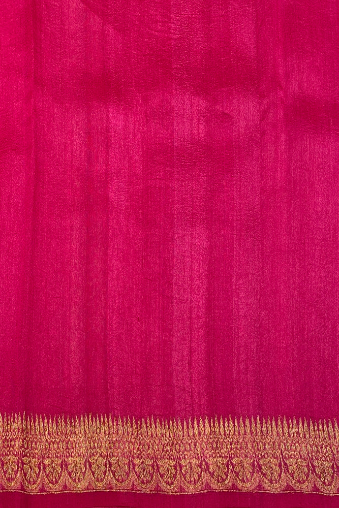 Blue Tussar Banarasi Silk Saree, Hand Woven Motifs With Unstiched Blouse