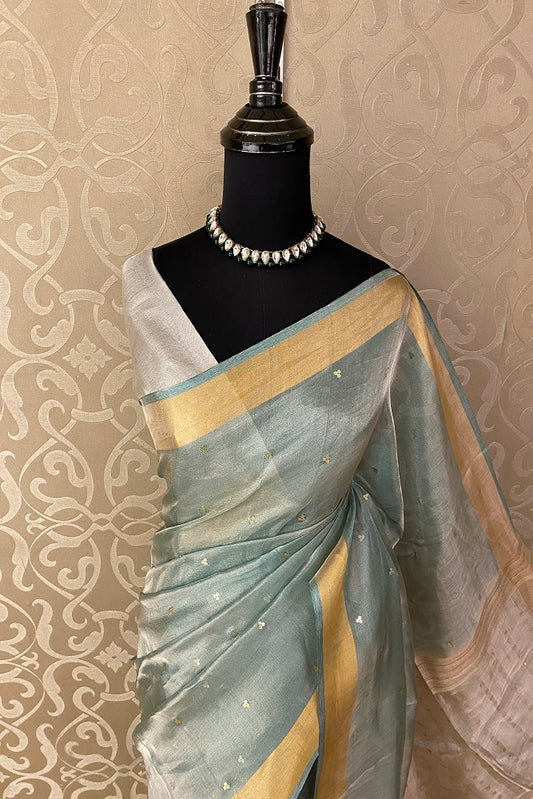 Light Blue Tissue Handloom Saree With Blouse Piece