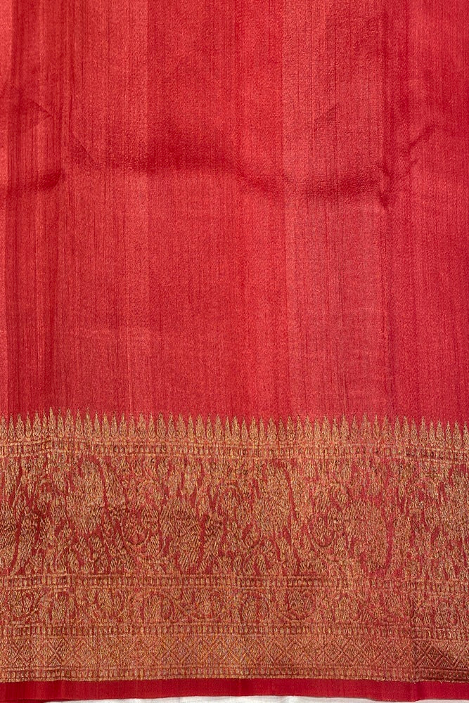 Offwhite Tussar Banarasi Silk Saree, Hand Woven Motifs With Unstiched Blouse