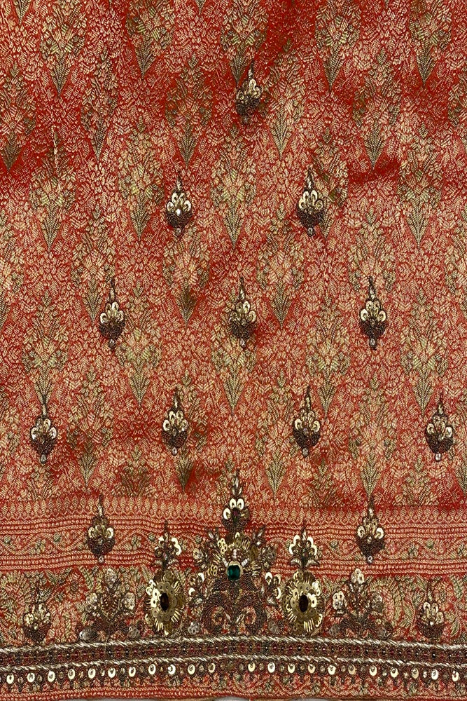 Peaches Gold Pure Soft Tissue Silk Embroidery Saree, With Unstiched Blouse