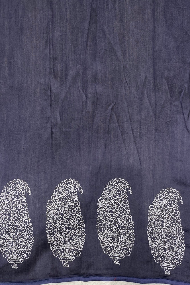 White & Blue Organza Printed Saree With Pita Zari Border, With Unstiched Blouse