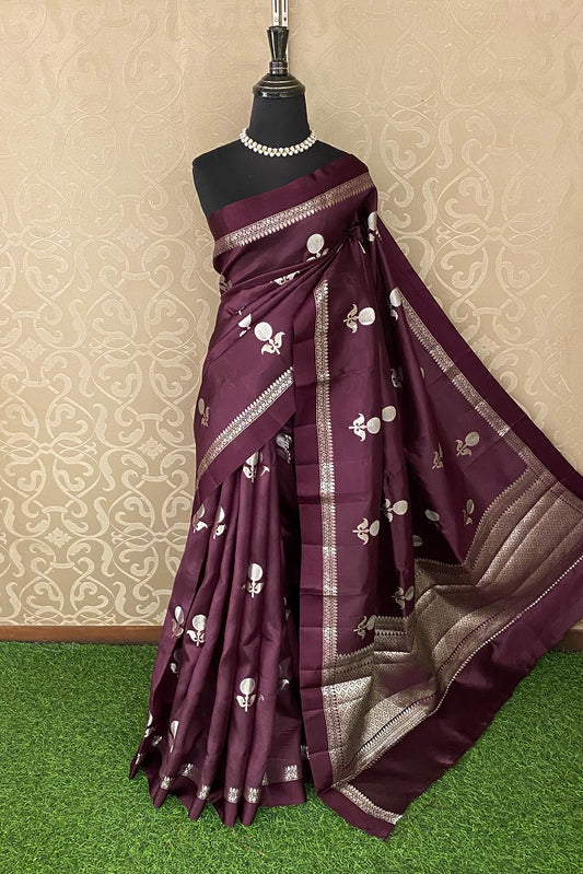 Purple Chiniya Silk Saree Hand Woven Butas With Blouse