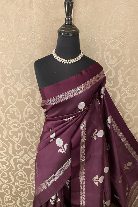 Purple Chiniya Silk Saree Hand Woven Butas With Blouse