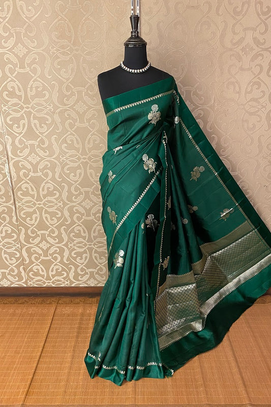 Green Chiniya Silk Saree Hand Woven Butas With Blouse