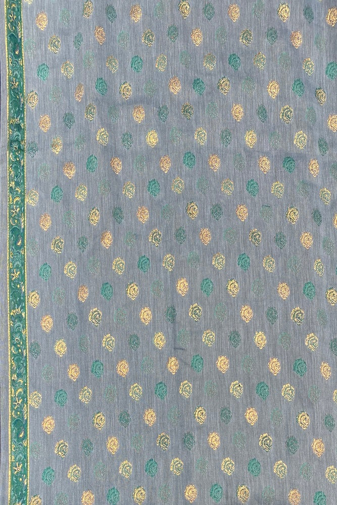 Deep Blue Pure Kani Handloom Silk Saree With Unstiched Floral Woven Blouse